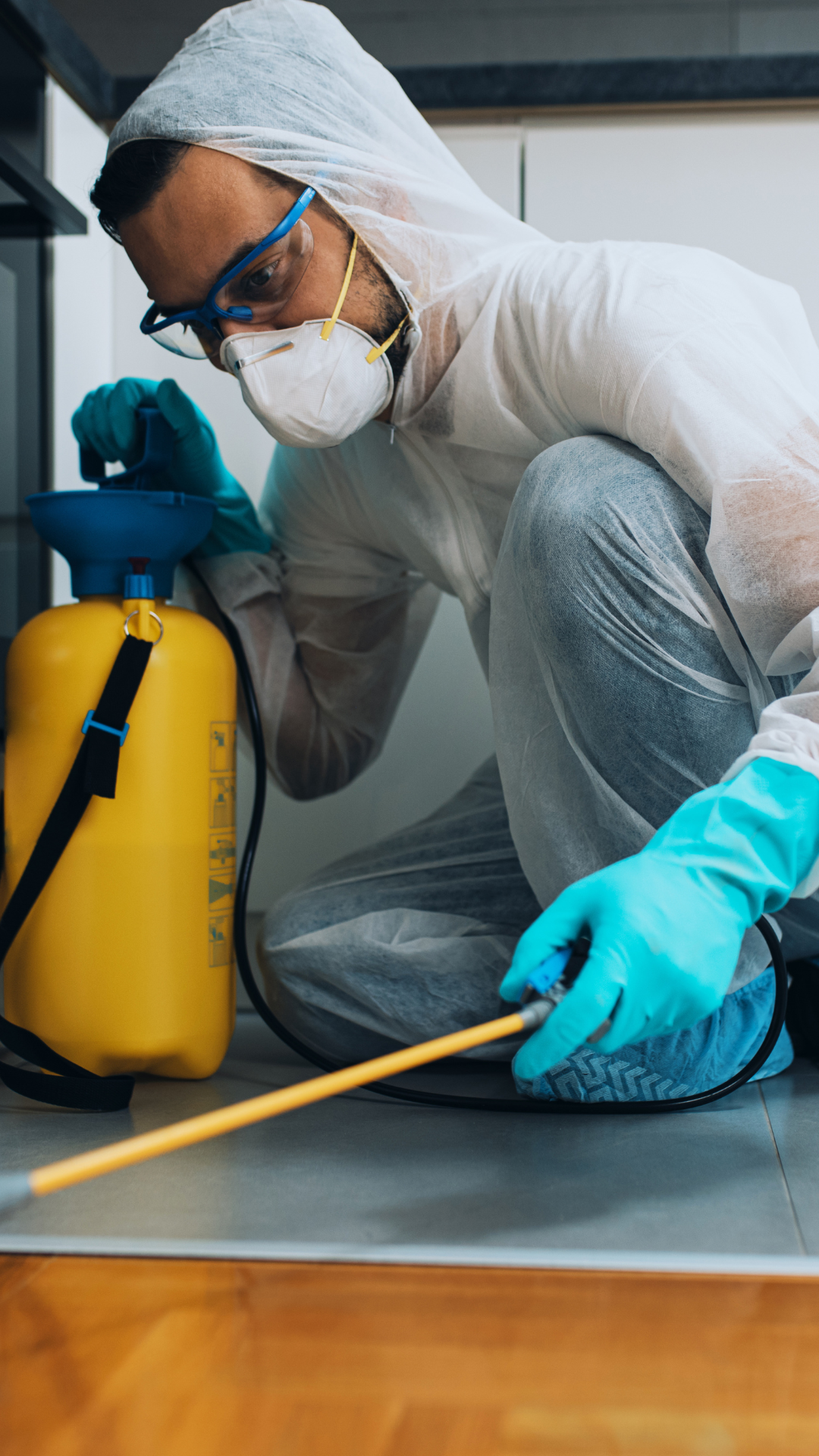 Technicien équipé pour intervention anti-nuisibles